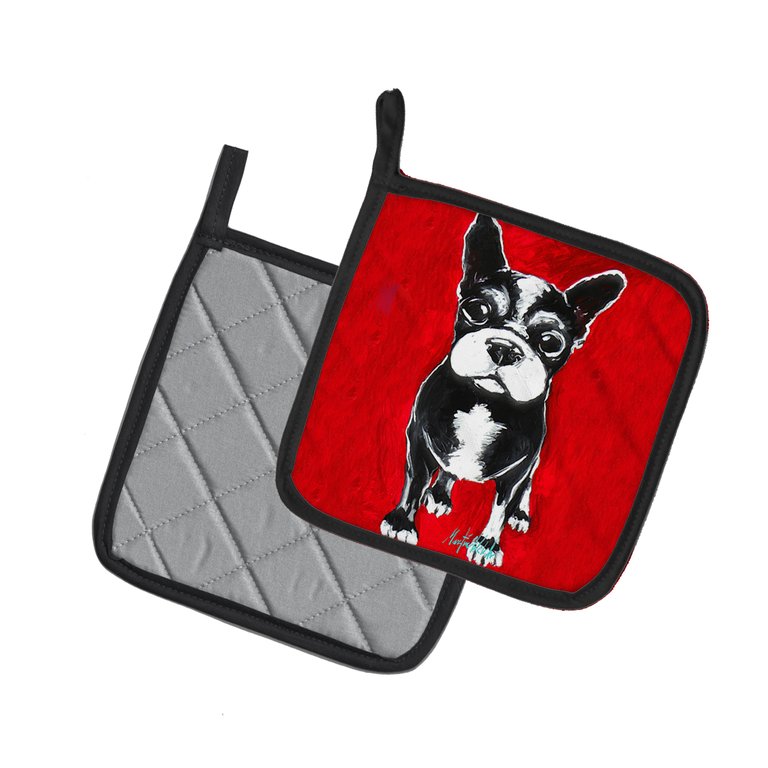 Boston Terrier Runt Pair of Pot Holders