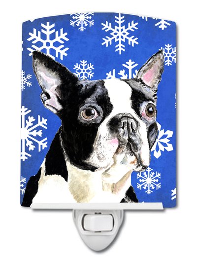 Caroline's Treasures Boston Terrier Winter Snowflakes Holiday Ceramic Night Light product