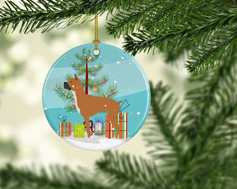 Boxer Merry Christmas Tree Ceramic Ornament