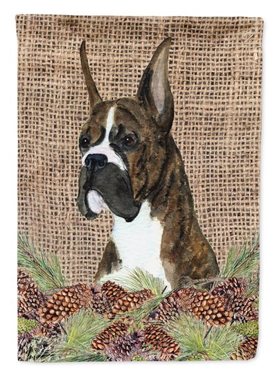Caroline's Treasures Brindle Boxer On Faux Burlap With Pine Cones Garden Flag 2-Sided 2-Ply product