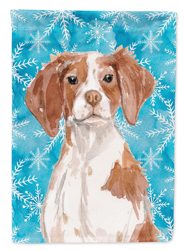 Brittany Spaniel Winter Garden Flag 2-Sided 2-Ply