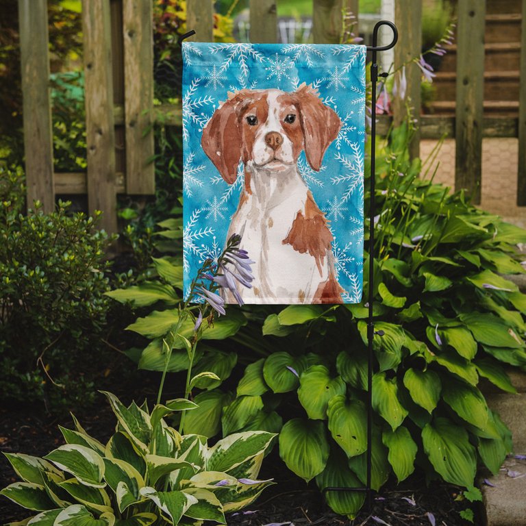 Brittany Spaniel Winter Garden Flag 2-Sided 2-Ply