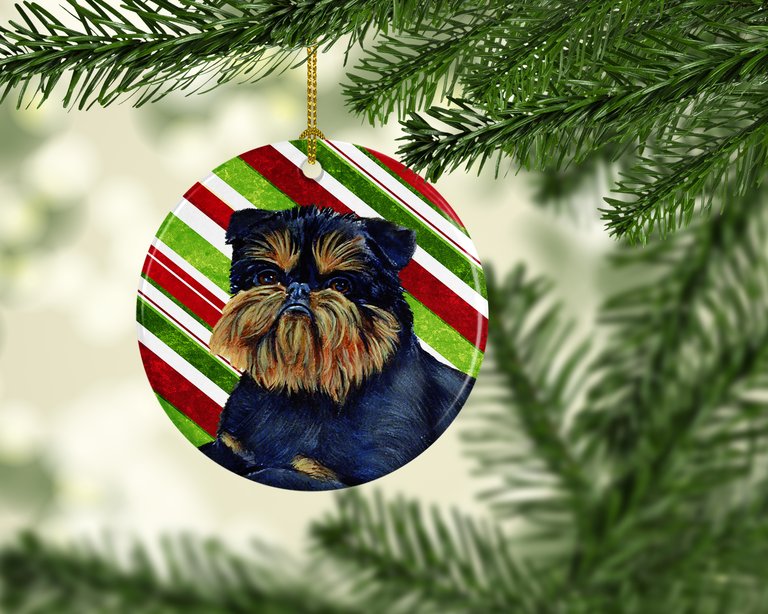 Brussels Griffon Candy Cane Holiday Christmas Ceramic Ornament