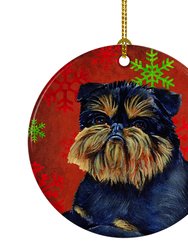Brussels Griffon Red and Green Snowflakes Holiday Christmas Ceramic Ornament