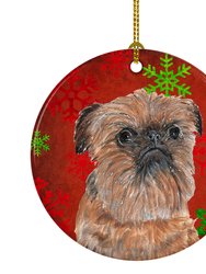 Brussels Griffon Red Snowflakes Holiday Ceramic Ornament