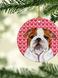 Bulldog English Hearts Love Valentine's Day Ceramic Ornament