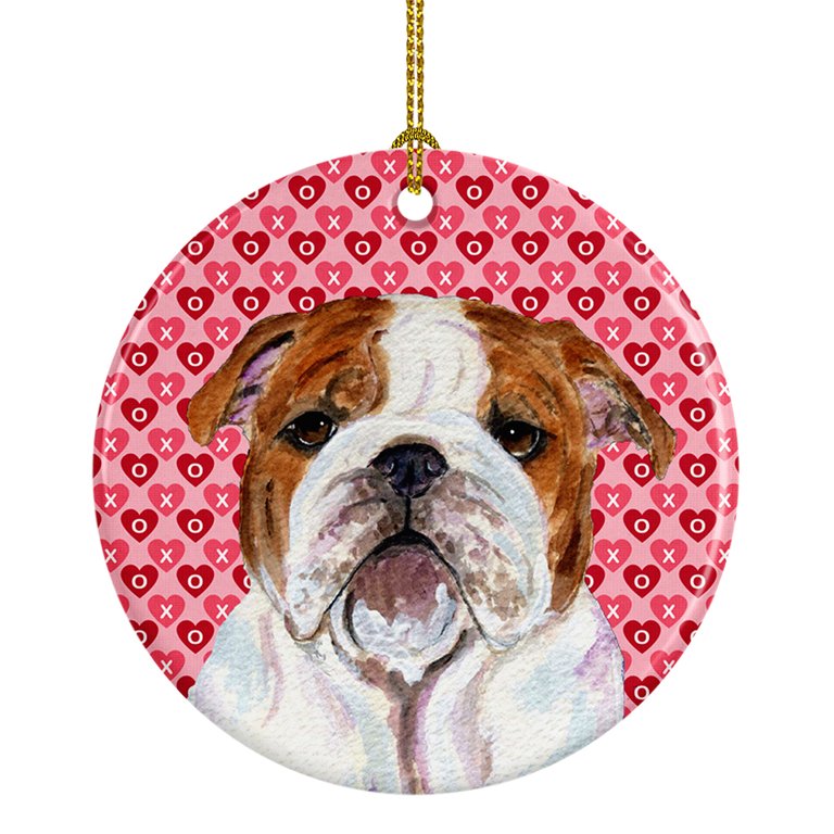 Bulldog English Hearts Love Valentine's Day Ceramic Ornament