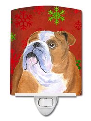 Bulldog English Red and Green Snowflakes Holiday Christmas Ceramic Night Light