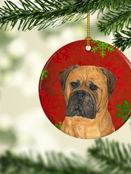 Bullmastiff Red and Green Snowflakes Holiday Christmas Ceramic Ornament