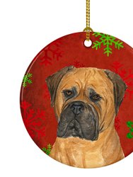 Bullmastiff Red and Green Snowflakes Holiday Christmas Ceramic Ornament