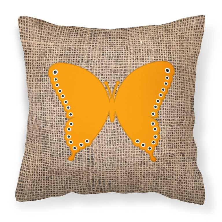 Butterfly Burlap and Orange BB1036 Fabric Decorative Pillow