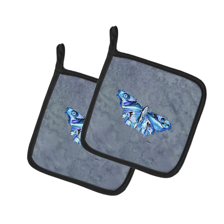 Butterfly on Gray Pair of Pot Holders