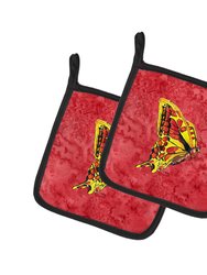 Butterfly on Red Pair of Pot Holders