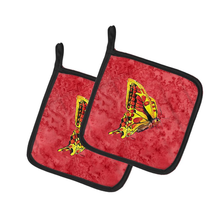 Butterfly on Red Pair of Pot Holders