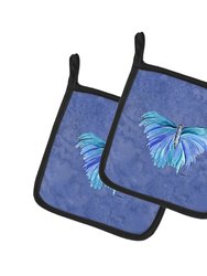 Butterfly on Slate Blue Pair of Pot Holders