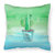 Cactus Teal and Green Watercolor Fabric Decorative Pillow