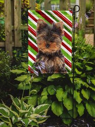 Candy Cane Holiday Christmas Yorkie Puppy / Yorkshire Terrier Garden Flag 2-Sided 2-Ply