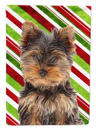 Candy Cane Holiday Christmas Yorkie Puppy / Yorkshire Terrier Garden Flag 2-Sided 2-Ply