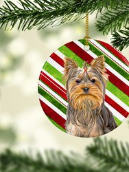 Candy Cane Holiday Christmas Yorkie / Yorkshire Terrier Ceramic Ornament