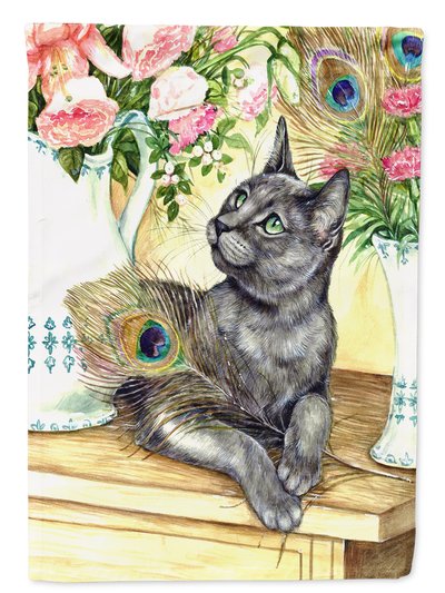 Caroline's Treasures Cat and Peacock Feathers Garden Flag 2-Sided 2-Ply product