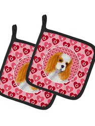 Cavalier Spaniel Hearts Love and Valentine's Day Portrait Pair of Pot Holders