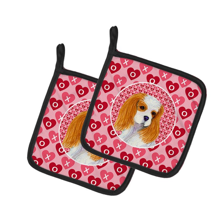 Cavalier Spaniel Hearts Love and Valentine's Day Portrait Pair of Pot Holders