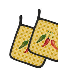 Cayenne Pepper on Basketweave Pair of Pot Holders