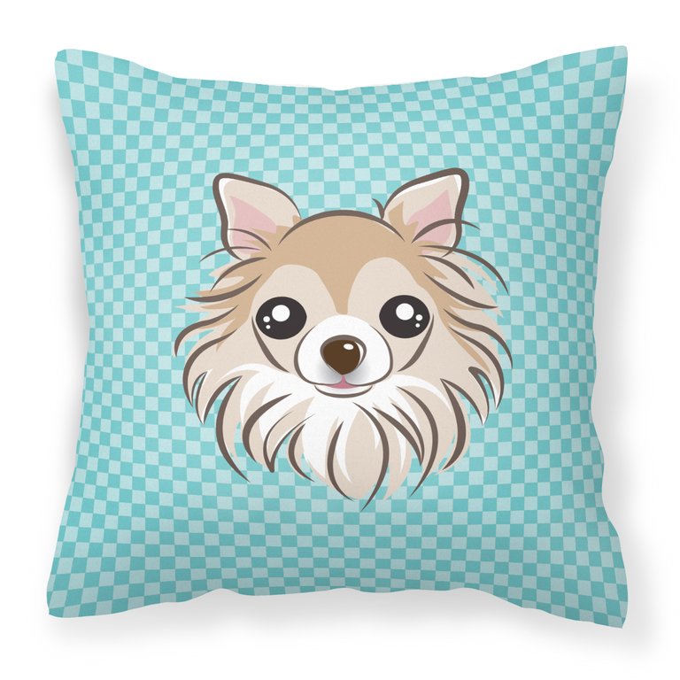 Checkerboard Blue Chihuahua Fabric Decorative Pillow
