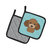 Checkerboard Blue Chocolate Brown Poodle Pair of Pot Holders