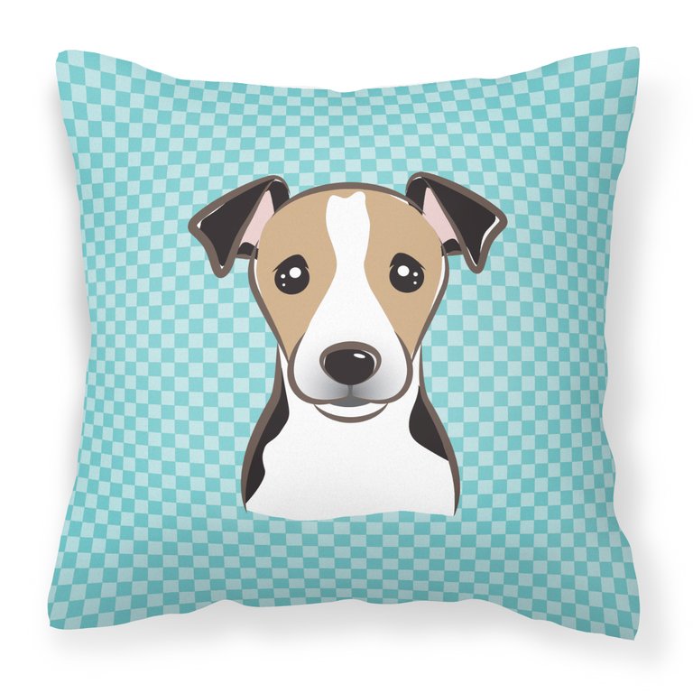 Checkerboard Blue Jack Russell Terrier Fabric Decorative Pillow