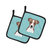 Checkerboard Blue Jack Russell Terrier Pair of Pot Holders