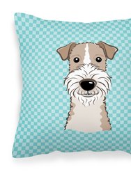 Checkerboard Blue Wire Haired Fox Terrier Fabric Decorative Pillow