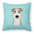 Checkerboard Blue Wire Haired Fox Terrier Fabric Decorative Pillow