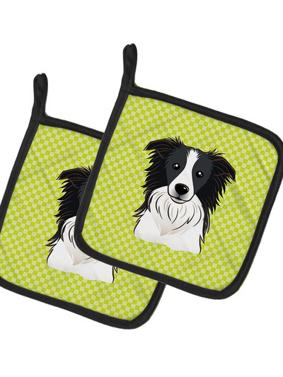 Caroline's Treasures Checkerboard Lime Green Border Collie Pair of Pot Holders product
