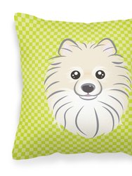 Checkerboard Lime Green Pomeranian Fabric Decorative Pillow