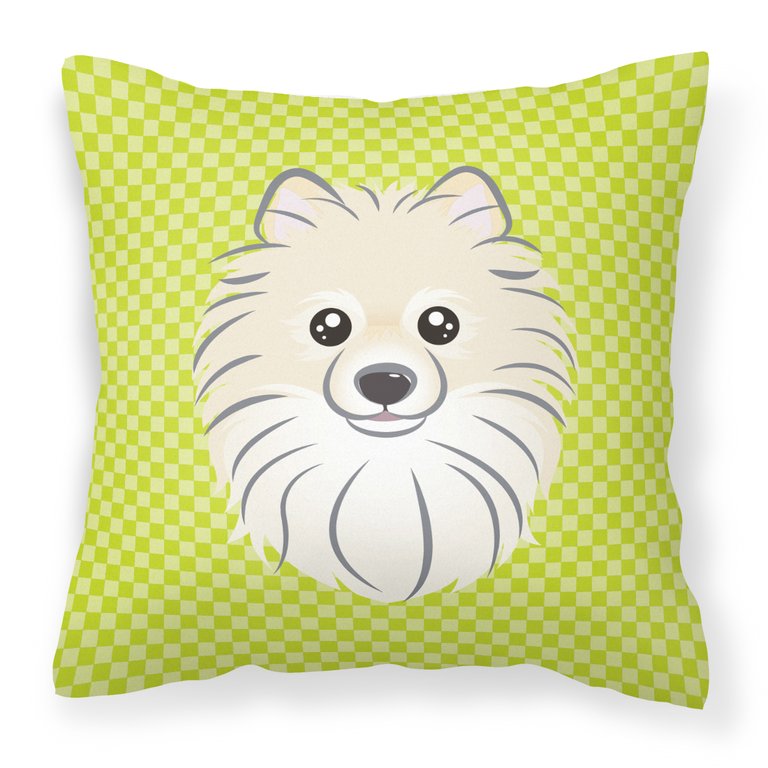 Checkerboard Lime Green Pomeranian Fabric Decorative Pillow