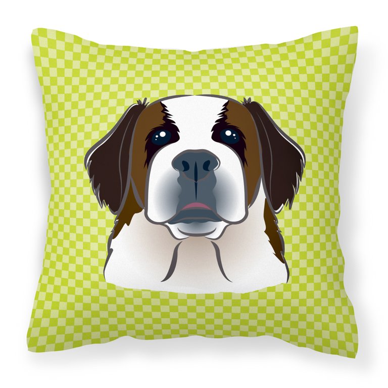 Checkerboard Lime Green Saint Bernard Fabric Decorative Pillow