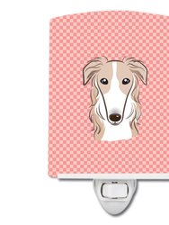 Checkerboard Pink Borzoi Ceramic Night Light