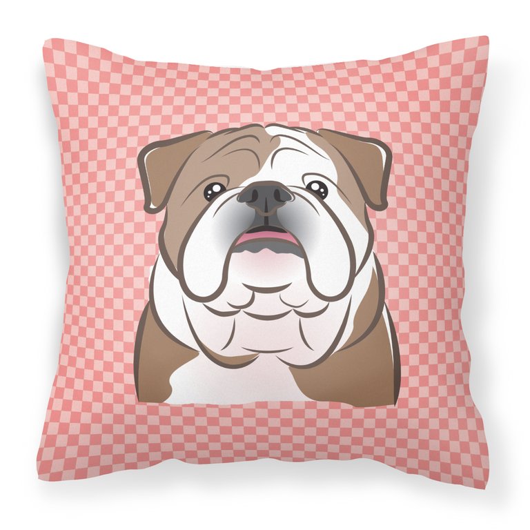 Checkerboard Pink English Bulldog  Fabric Decorative Pillow