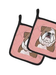 Checkerboard Pink English Bulldog  Pair of Pot Holders