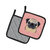 Checkerboard Pink Fawn Pug Pair of Pot Holders
