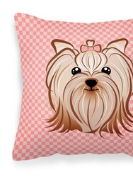 Checkerboard Pink Yorkie Yorkishire Terrier Fabric Decorative Pillow