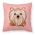 Checkerboard Pink Yorkie Yorkishire Terrier Fabric Decorative Pillow