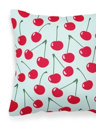 Cherries on Blue Fabric Decorative Pillow