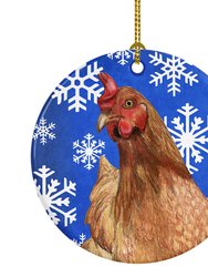 Chicken Winter Snowflakes Holiday Ceramic Ornament