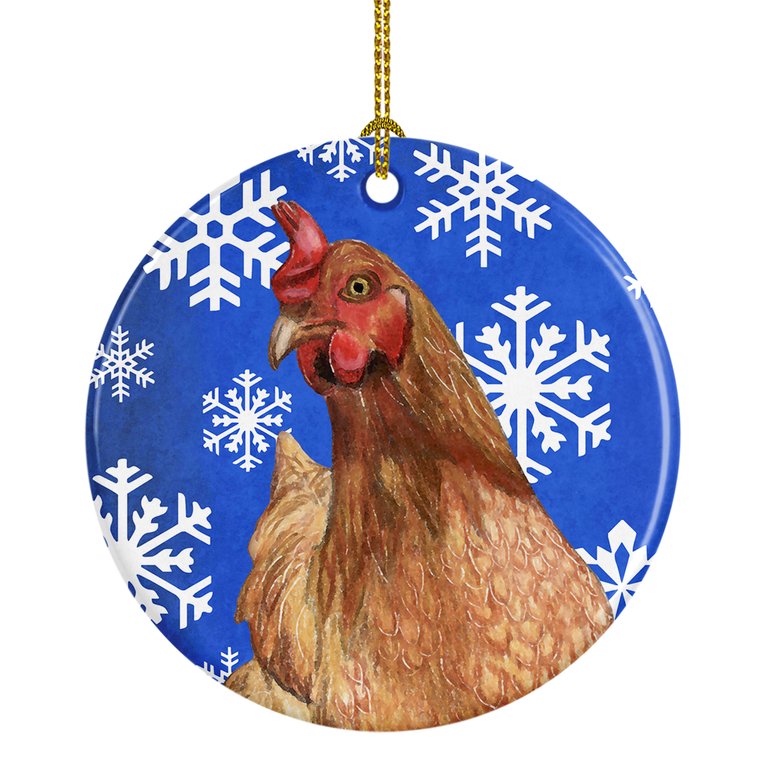 Chicken Winter Snowflakes Holiday Ceramic Ornament