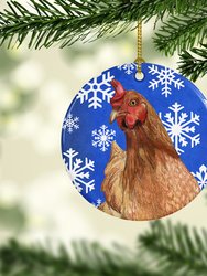 Chicken Winter Snowflakes Holiday Ceramic Ornament