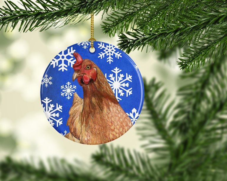 Chicken Winter Snowflakes Holiday Ceramic Ornament