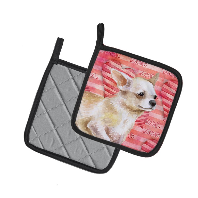 Chihuahua Leg up Love Pair of Pot Holders