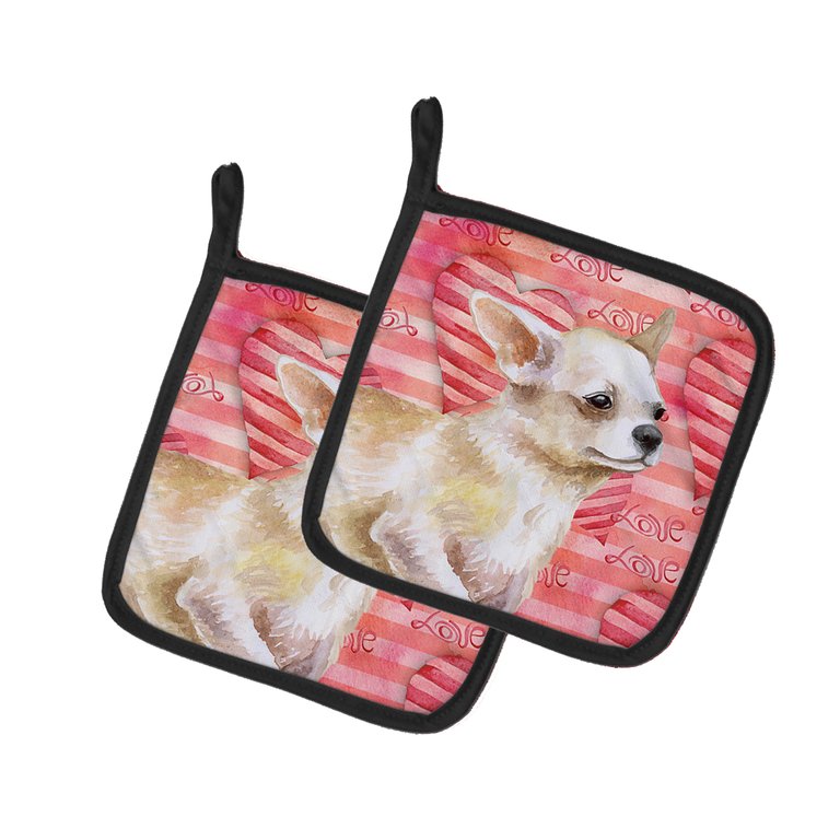 Chihuahua Leg up Love Pair of Pot Holders